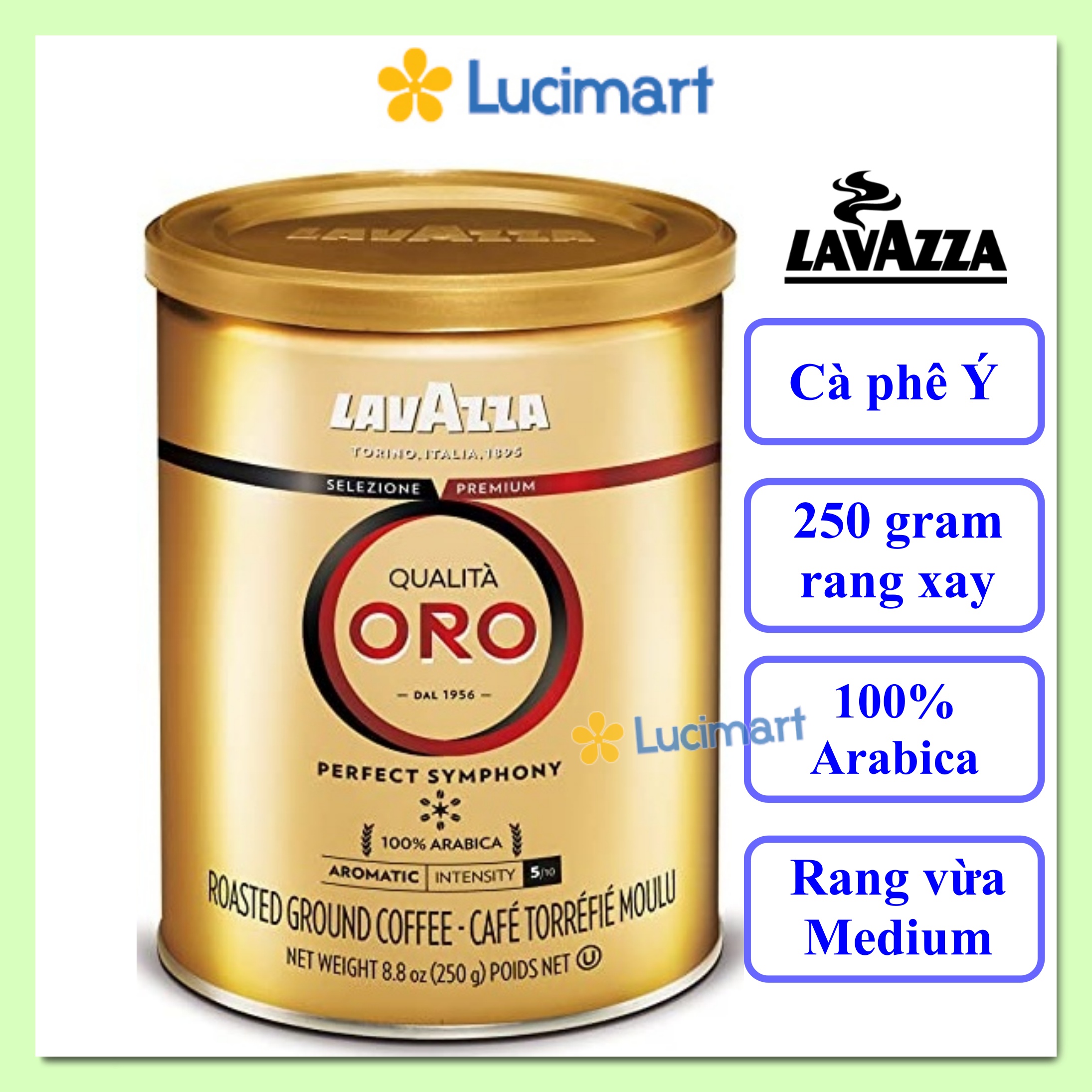 Cà phê Ý Lavazza rang xay sẵn Qualita Oro Ground Coffee 100% Arabica , hộp 250 gram