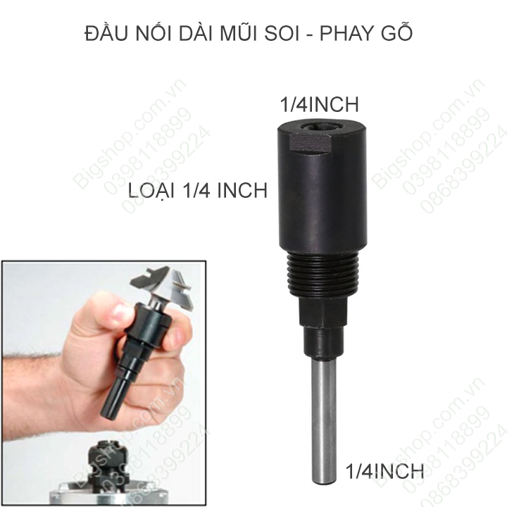 Đầu-trục nối dài mũi soi, phay gỗ loại cốt 1/2 hoặc 1/4 inch