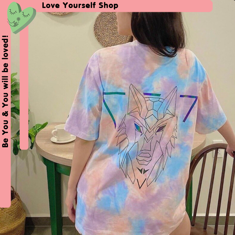 [Có ảnh thật] Áo thun tay lỡ form rộng màu loang logo Hades