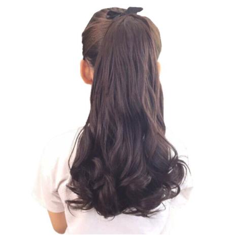 Tóc giả cột đuôi xoăn 48cm - Đen