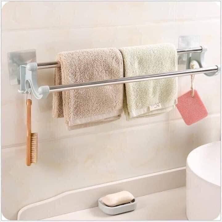 Thanh đôi dán tường treo khăn nhà tắm có móc, Thanh treo khăn đôi tiện ích, Thanh phơi khăn đôi, Móc treo đồ inox dán tường