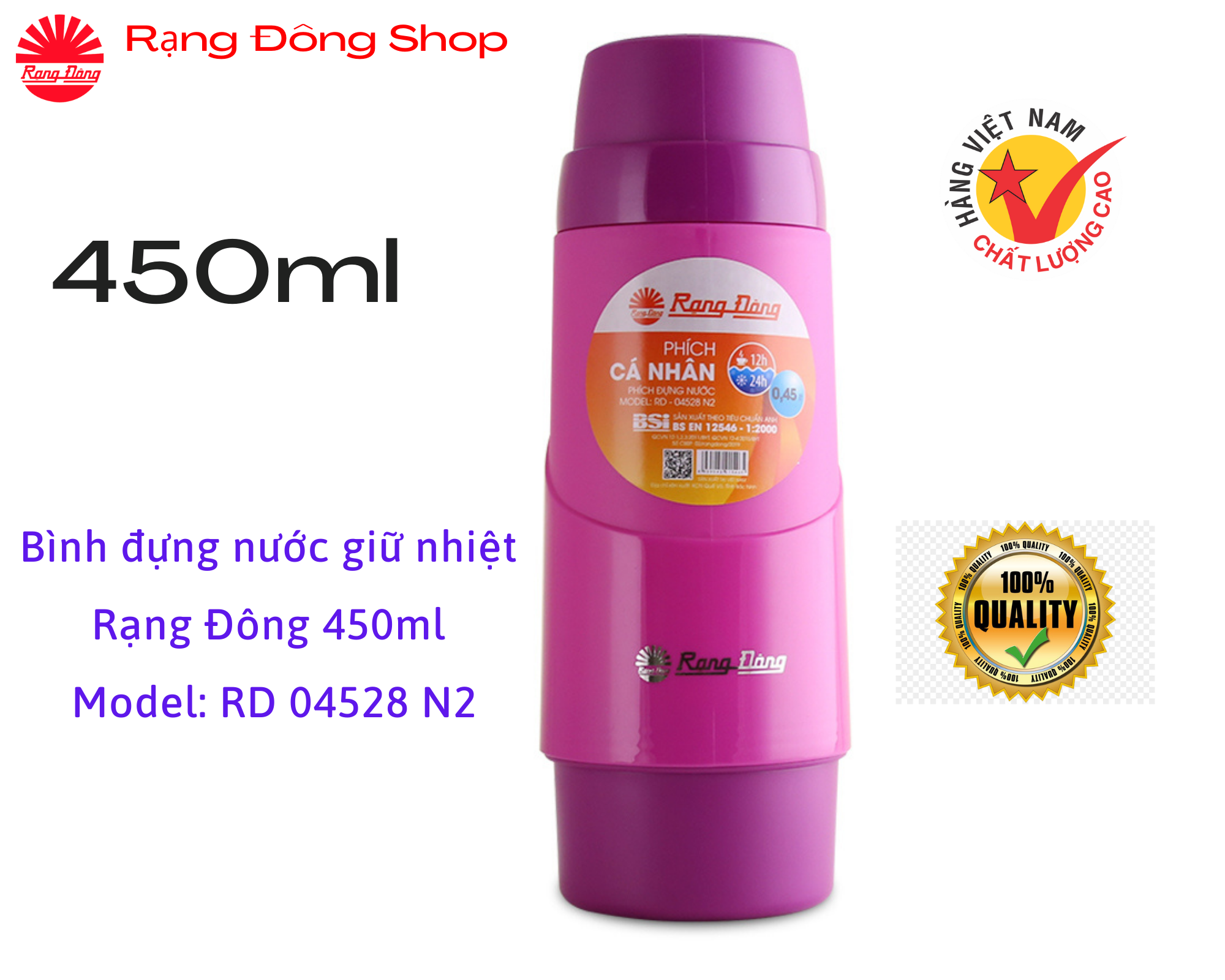 Bình phích đựng nước nóng giữ nhiệt cá nhân mini nhỏ gọn Rạng Đông 450ml 04528 N2