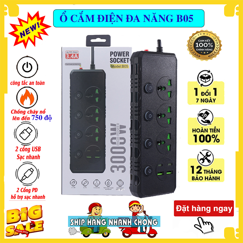 [ BẢO HÀNH 2 NĂM ]Ổ cắm điện đa năng thông minh 2 cổng USB sạc nhanh, Ổ điện chịu tải, o cam dien có