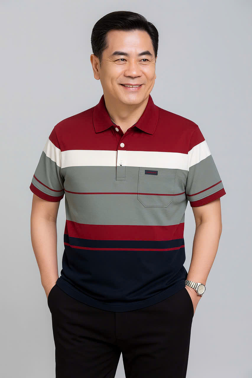 Middle-Aged Men's T-Shirt with Pockets - Elegant Collared Shirt, High-Class Middle-Aged Style