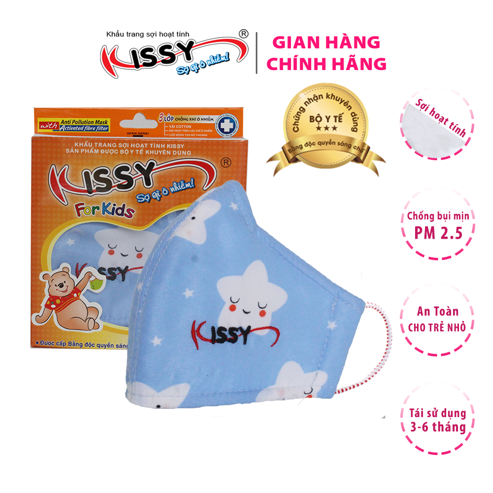Khẩu trang kissy cho bé từ 4 đến 10 tuổi họa tiết trăng - bộ y tế khuyên dùng chống nắng và bụi mịn hiệu quả -size s