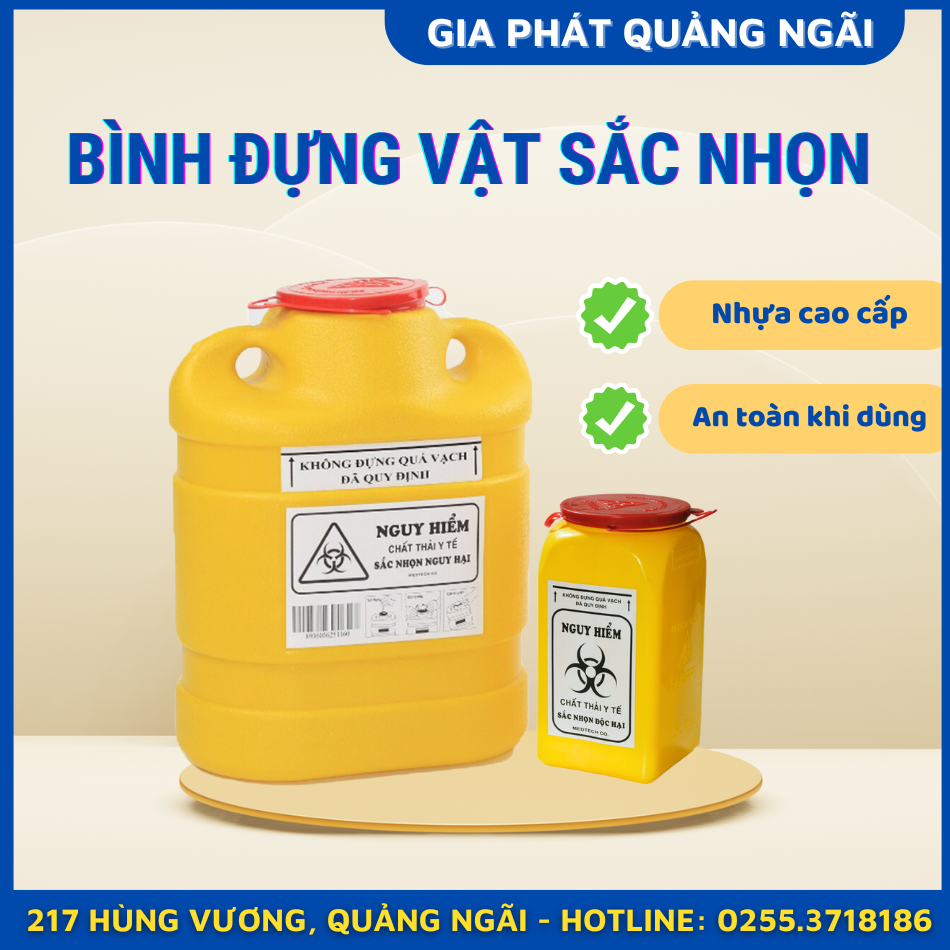 BÌNH HỦY KIM TIÊM NHỰA 6,8 LÍT & 1,5 LÍT HỘP ĐỰNG KIM AN TOÀN RÁC THẢI Y TẾ ĐỰNG VẬT SẮC NHỌN