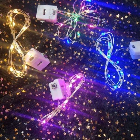 (Chọn Màu-Tặng Kèm Pin) Đèn Led Xài Pin 5 Mét 50 Bóng Đom Đóm Fairylight Trang Trí Hộp Quà, Phòng Ngủ, Góc Học Tập