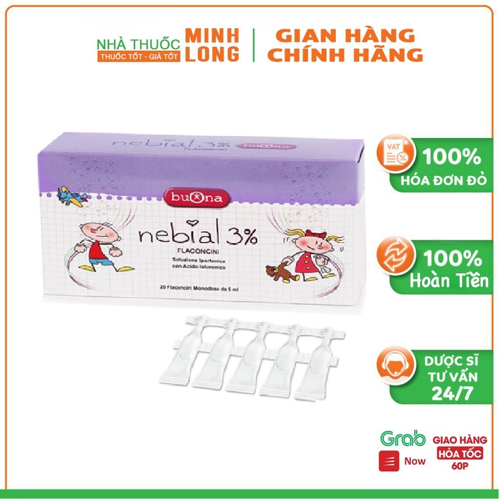 Dung dịch nhỏ mũi Nebial 3% Flaconcini - Hỗ trợ chống sung huyết mũi, làm ẩm, làm loãng dịch nhày
