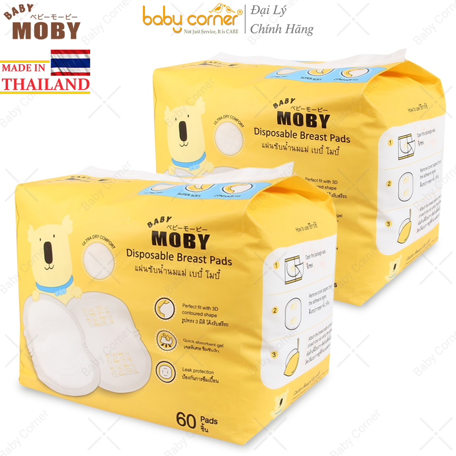 Combo 2 gói lót thấm sữa baby moby, 60 miếng/ gói