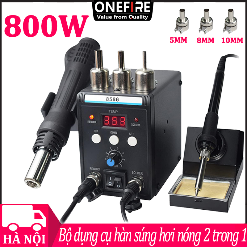Trạm hàn khò 8586 trạm hàn thiếc 800W Màn hình kỹ thuật số Máy thổi khí nóng+mỏ hàn thiếc