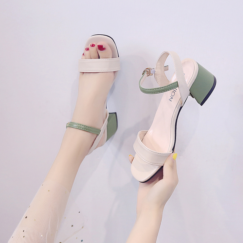 Sandal nữ đế vuông quai mảnh phối màu thời thượng- G067