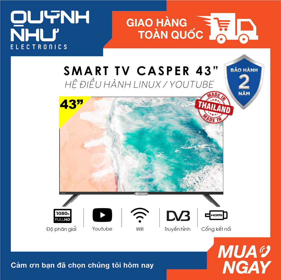 Smart tivi casper tràn viền 43 inch 43fx5200 / 43fx6200 - hàng thái lan - tivi giá rẻ - bảo hành 2 năm