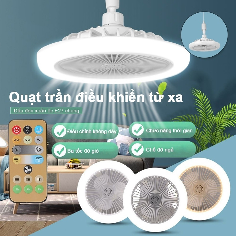 Quạt trần có đèn quạt 72w quạt trần vô hình di động có điều khiển từ xa động cơ ac 5 cánh quạt làm mát 3 chế độ gió