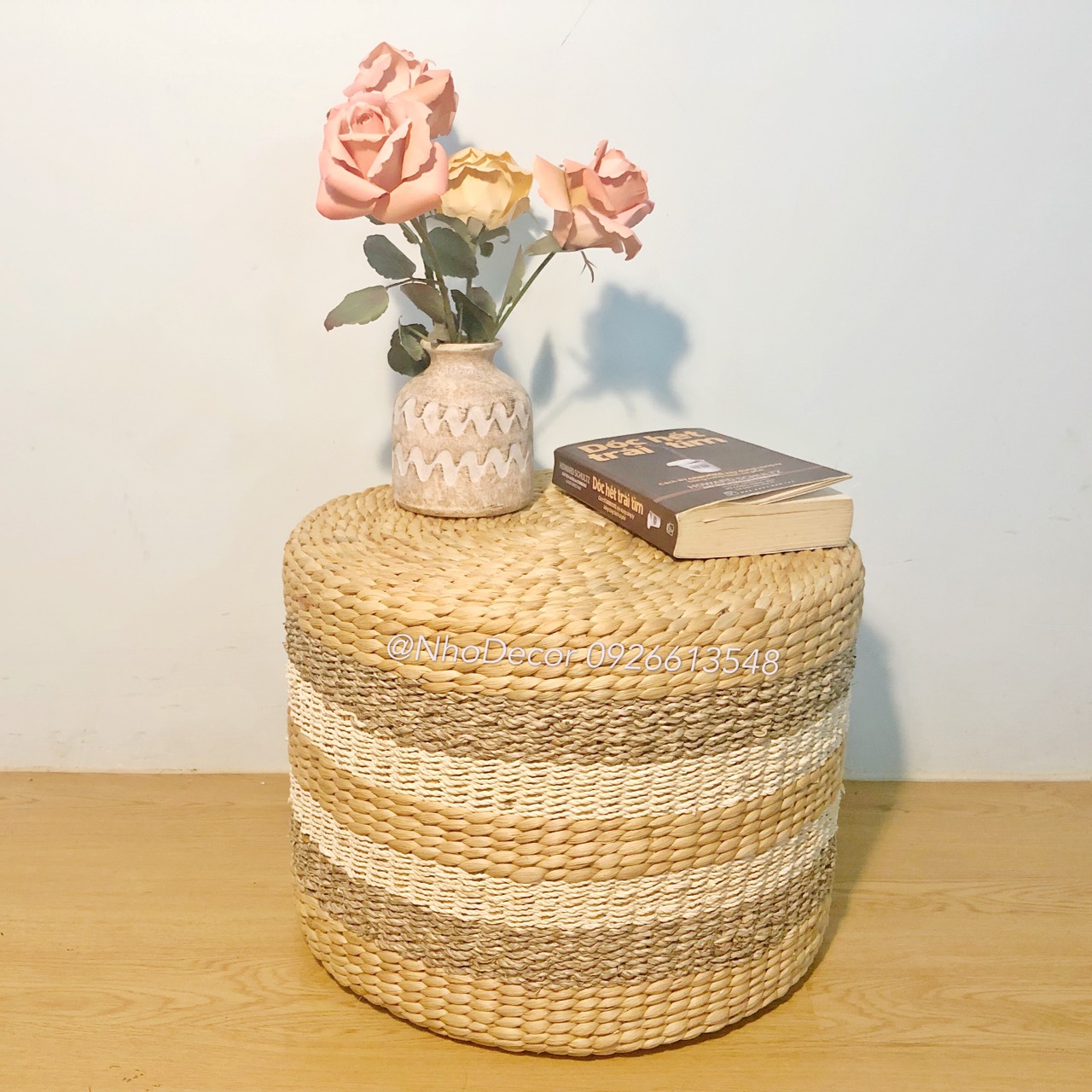 [HCM][Hàng đẹp không xẹp lún] Ghế đôn ngồi bàn thấp bằng lục bình (bèo tây) kết hợp cói trang trí decor nội thất