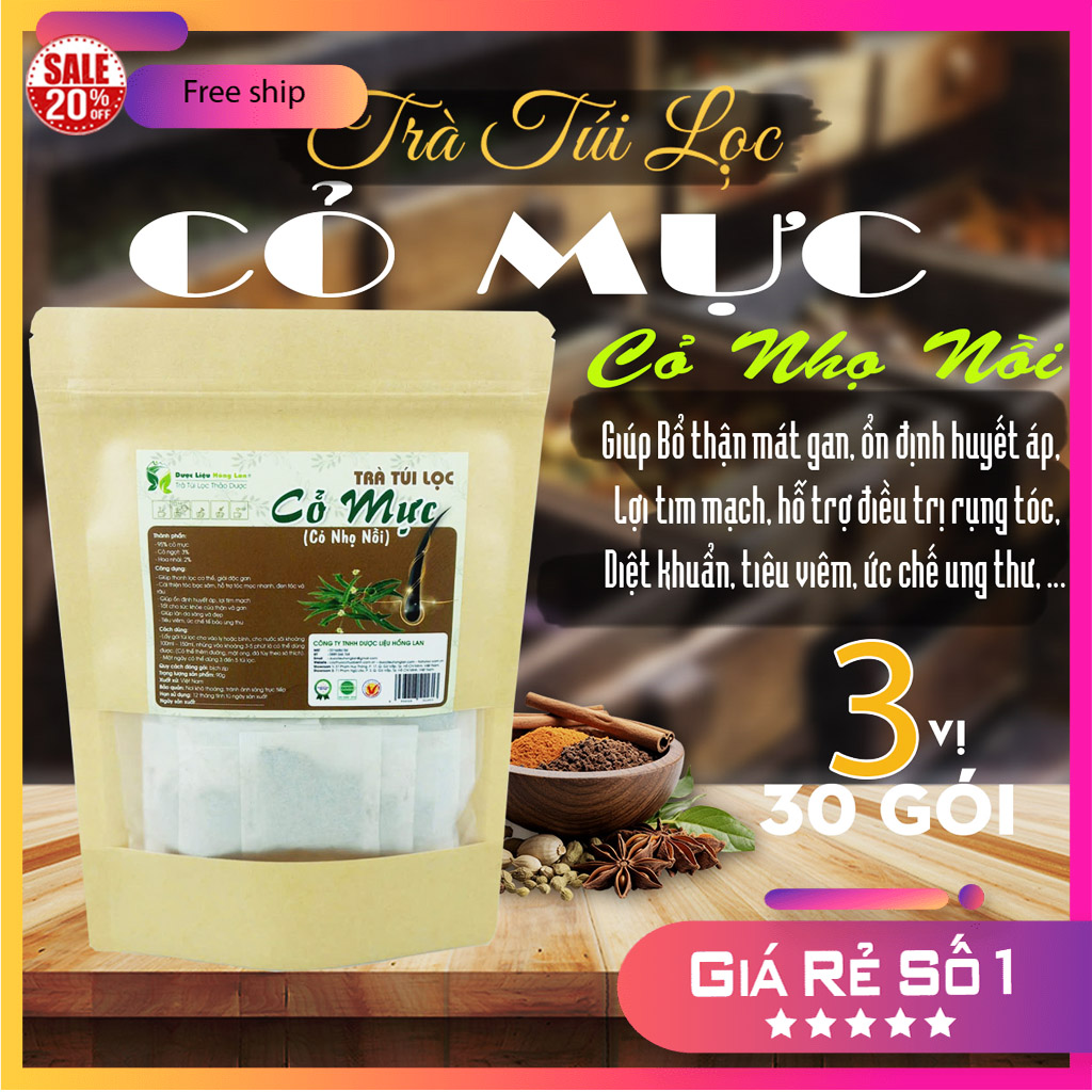 Trà Túi Lọc Cỏ Mực (Cỏ Nhọ Nồi) túi zip 90g - Giúp Bổ thận mát gan, ổn định huyết áp, lợi tim mạch, hỗ trợ điều trị rụng tóc, diệt khuẩn, tiêu viêm, ức chế ung thư, ...