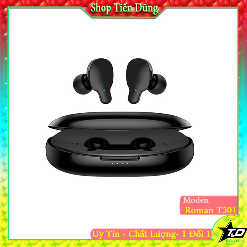 Tai nghe bluetooth Roman T301 V 5.0 dòng 2 tai nghe kiêm đốc sạc có dung lượng pin 2000 mAh