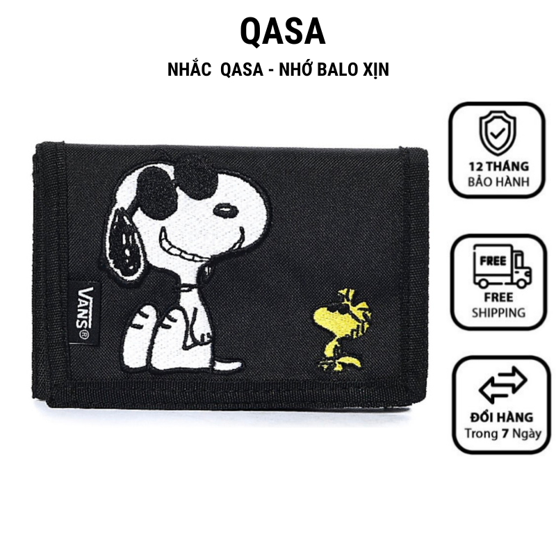 Ví vải Snoopy Basic Wallet Unisex nam nữ thời trang vải Polyester chống nước nhỏ gọn vừa thẻ ATM phong cách Hàn quốc - Màu Đen