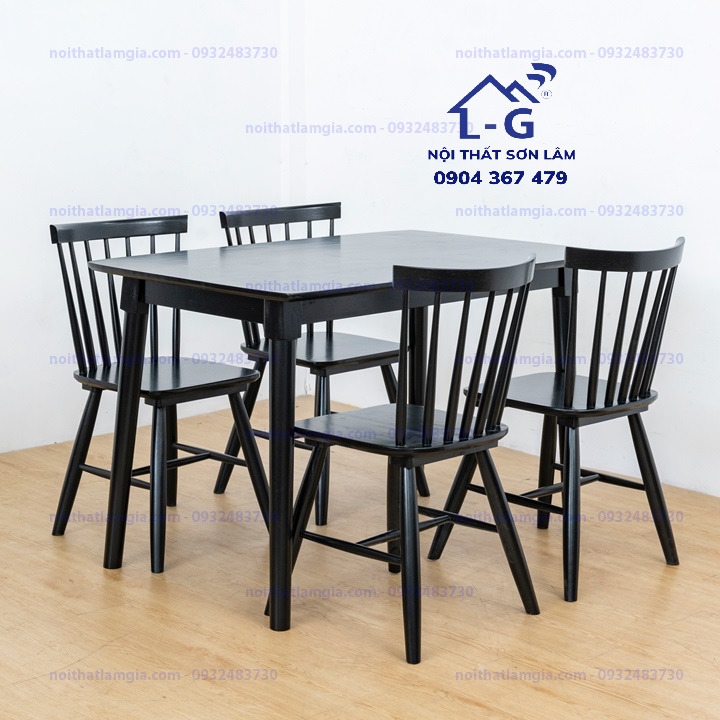 Bộ bàn ăn 4 ghế gỗ tự nhiên màu đen - giao hỏa tốc
