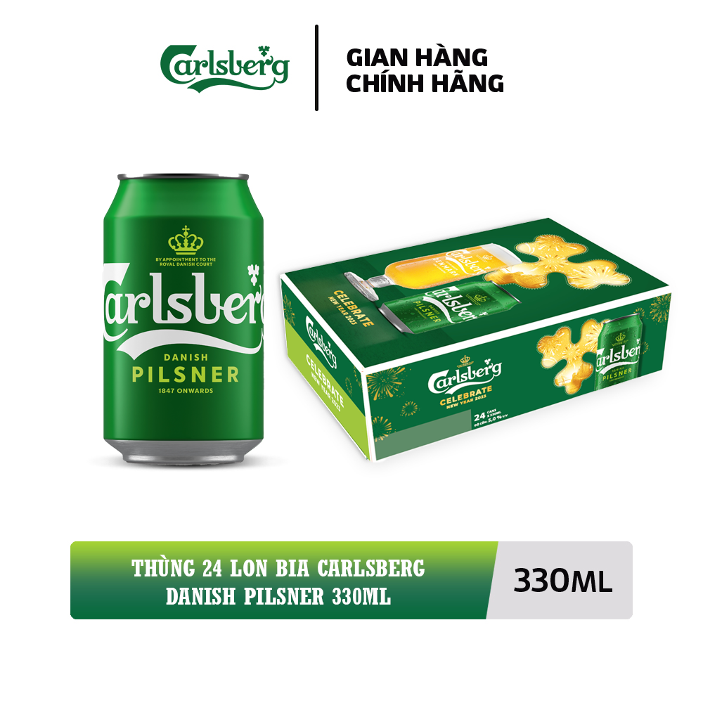 Nồng độ cồn 5% - Thùng 24 lon bia Carlsberg Danish Pilsner 330ml