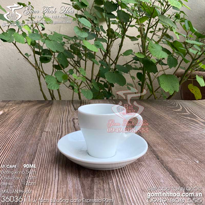 Bộ ly tách sứ uống cafe espresso 90ml gốm sứ Bát Tràng men trắng