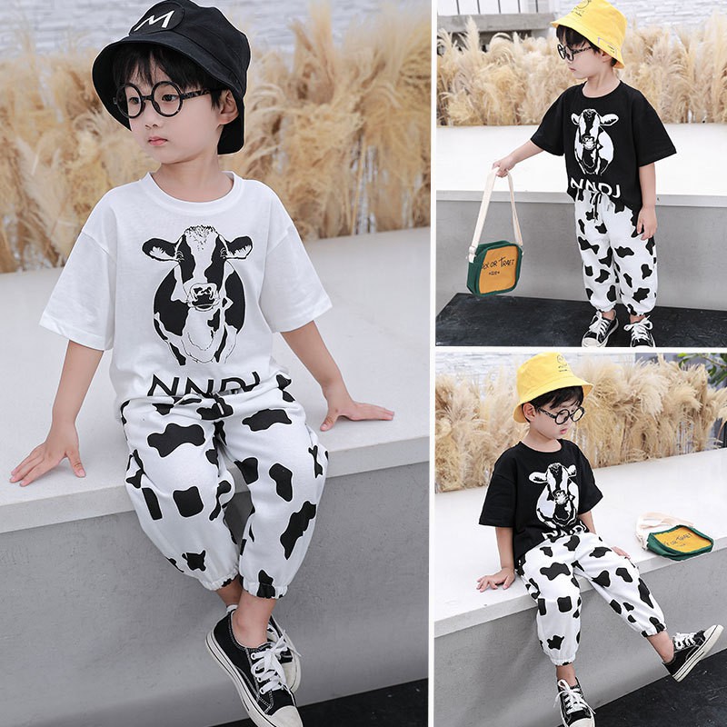 Bộ quần áo bé trai, bộ đồ bé trai và bé gái in hình bò sữa zki từ 8kg đến 28kg thaobe kids