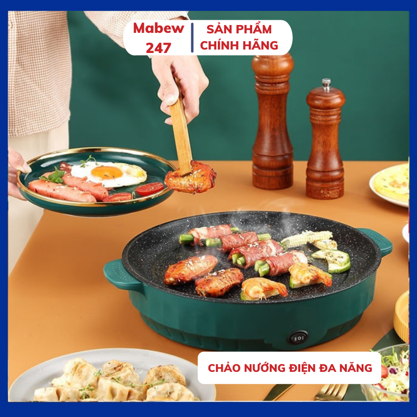Chảo Nướng Điện Mini Đa Năng 26cm, Bếp Nướng Điện Chống Dính, Nướng Thịt BBQ Hàn Quốc
