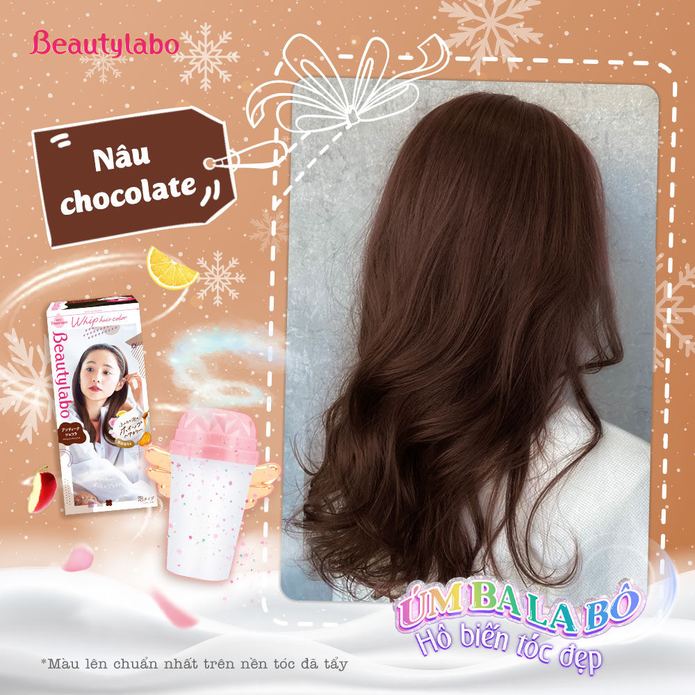 Thuốc nhuộm tóc tại nhà dạng bọt Beautylabo Whip Hair Color 125ml nhuộm dưỡng phục hồi, màu Nâu Socola