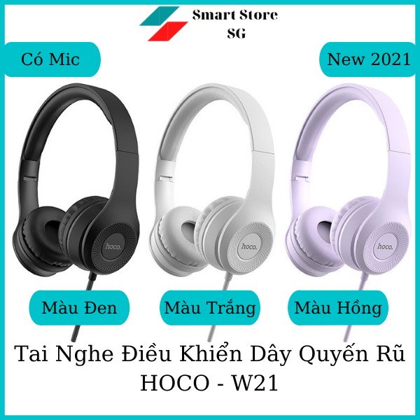Tai nghe chụp tai,tai nghe chính hãng hoco w21 âm thanh hay 3 màu trắng - đen - hồng, bh 12 tháng học online có mic