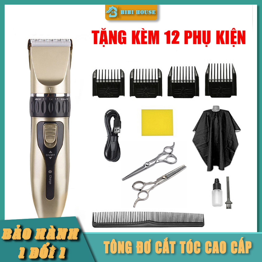 Tông Đơ Cắt Tóc Chuyên Nghiệp BIBI HOUSE - Tông Đơ Cắt Tóc Gia Đình Tặng Kèm 12 Phụ Kiện - Tông Đơ Công Suất Lớn, An Toàn Thời Gian Sử Dụng Lâu