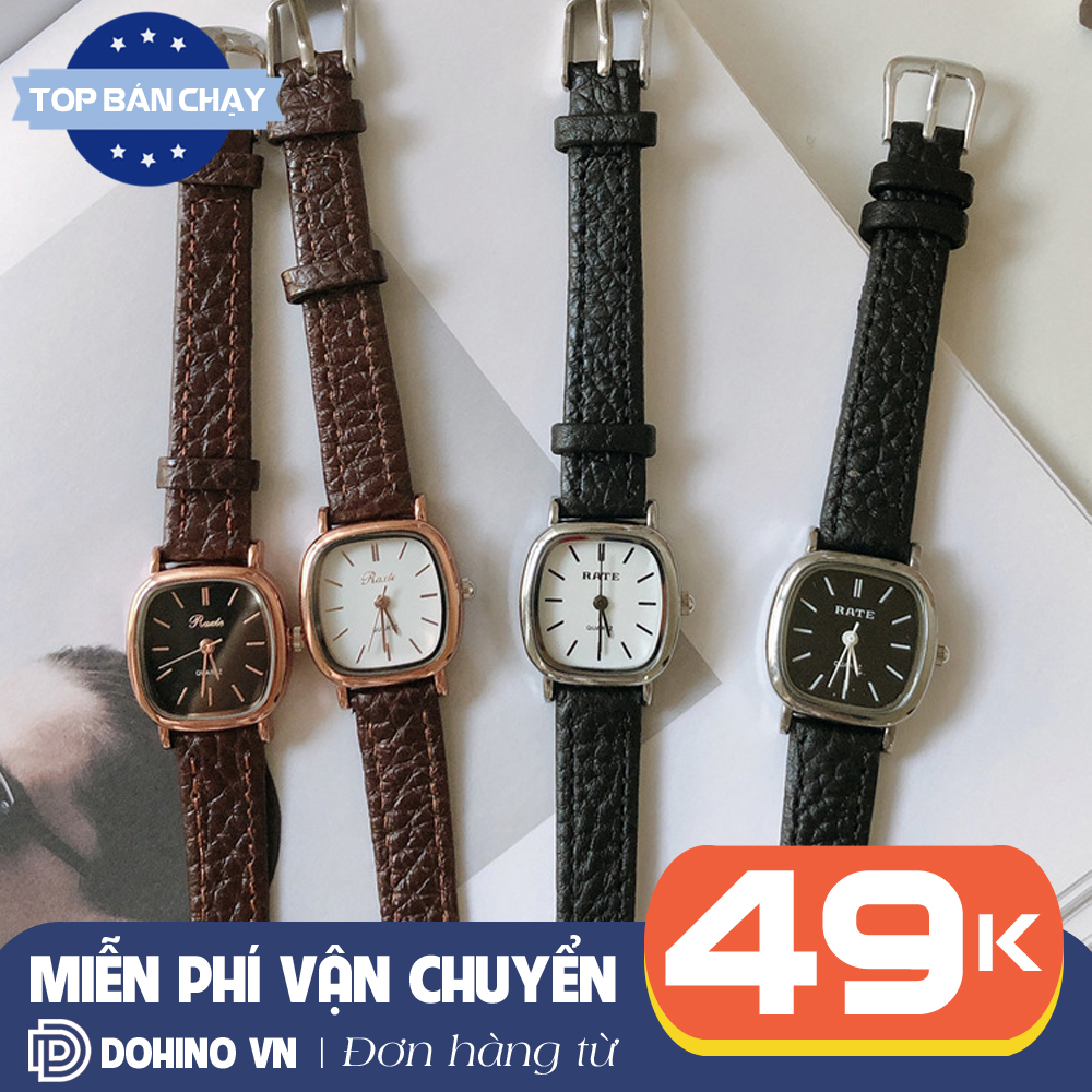 Đồng hồ nữ đẹp mặt vuông sang trọng dây da cao cấp máy thạch anh chạy 3 kim, Đồng hồ đeo đi học, đồng hồ đi làm hoặc đi chơi R196.DOHINO