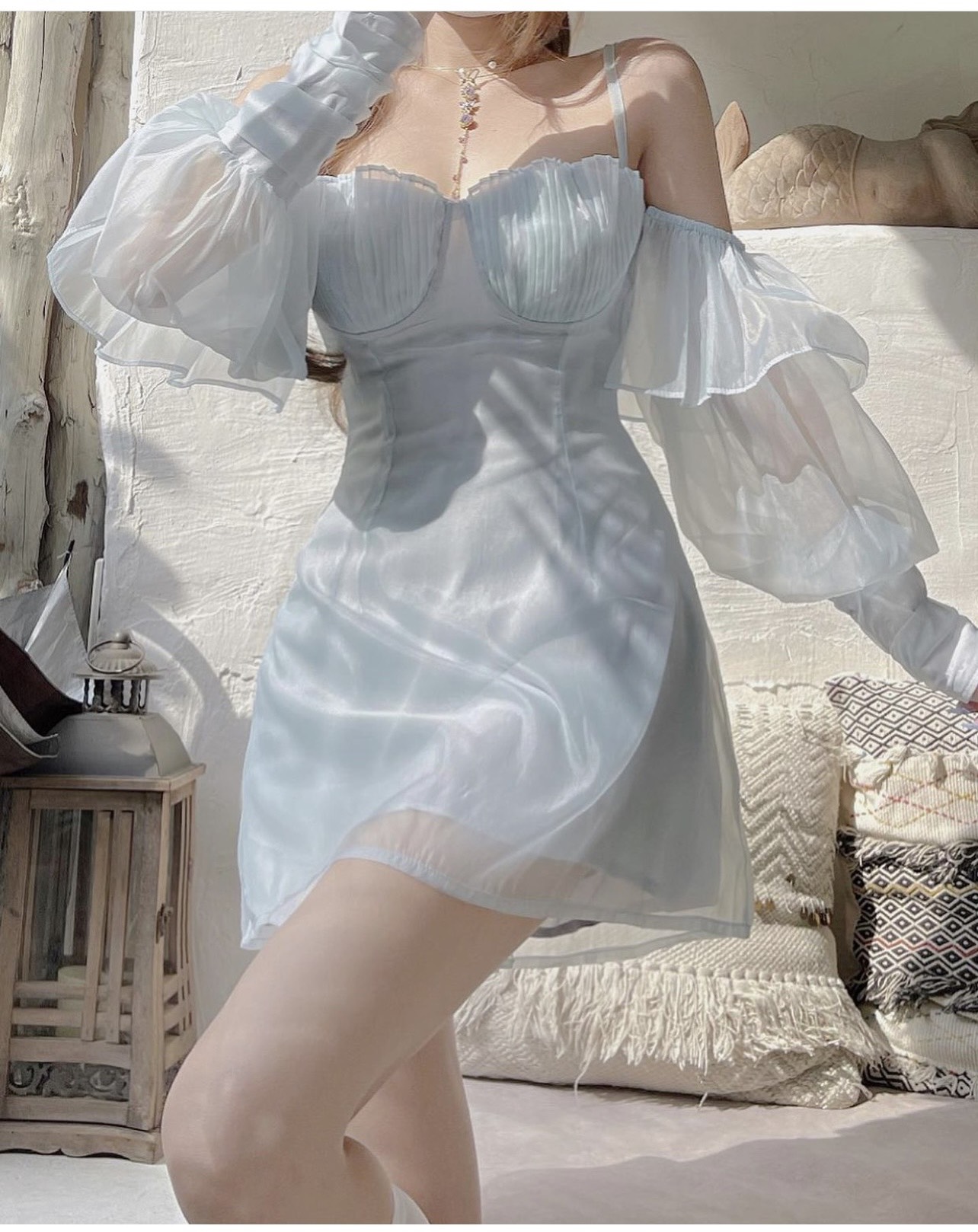 Đầm nữ váy nữ cúp ngực rớt vai tay nhíu 2 dây Hari Boutique - SR155