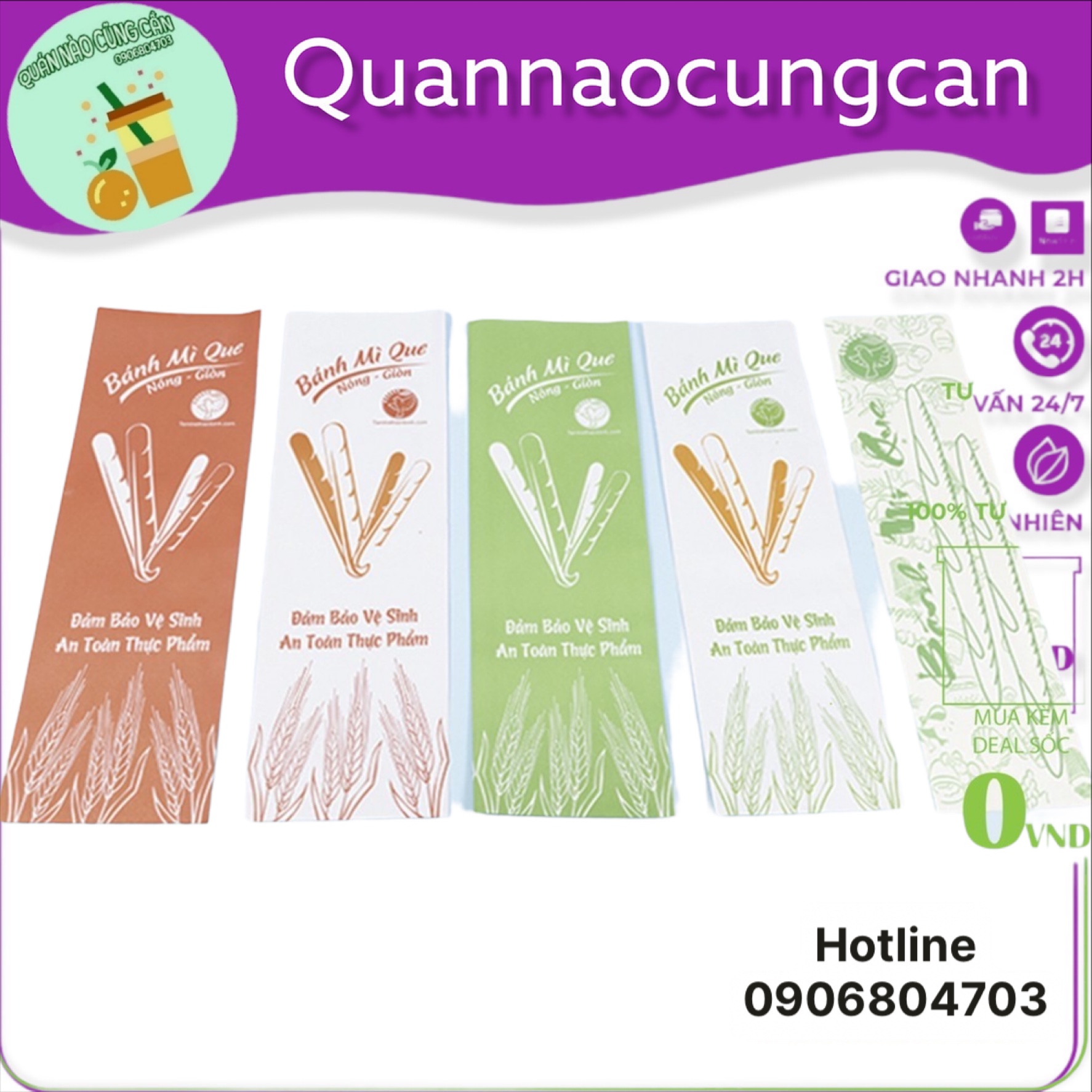 100 Túi giấy bánh mì que 9*29 nhiều mẫu an toàn, sạch sẽ, tiện lợi - Quán nào cũng cần