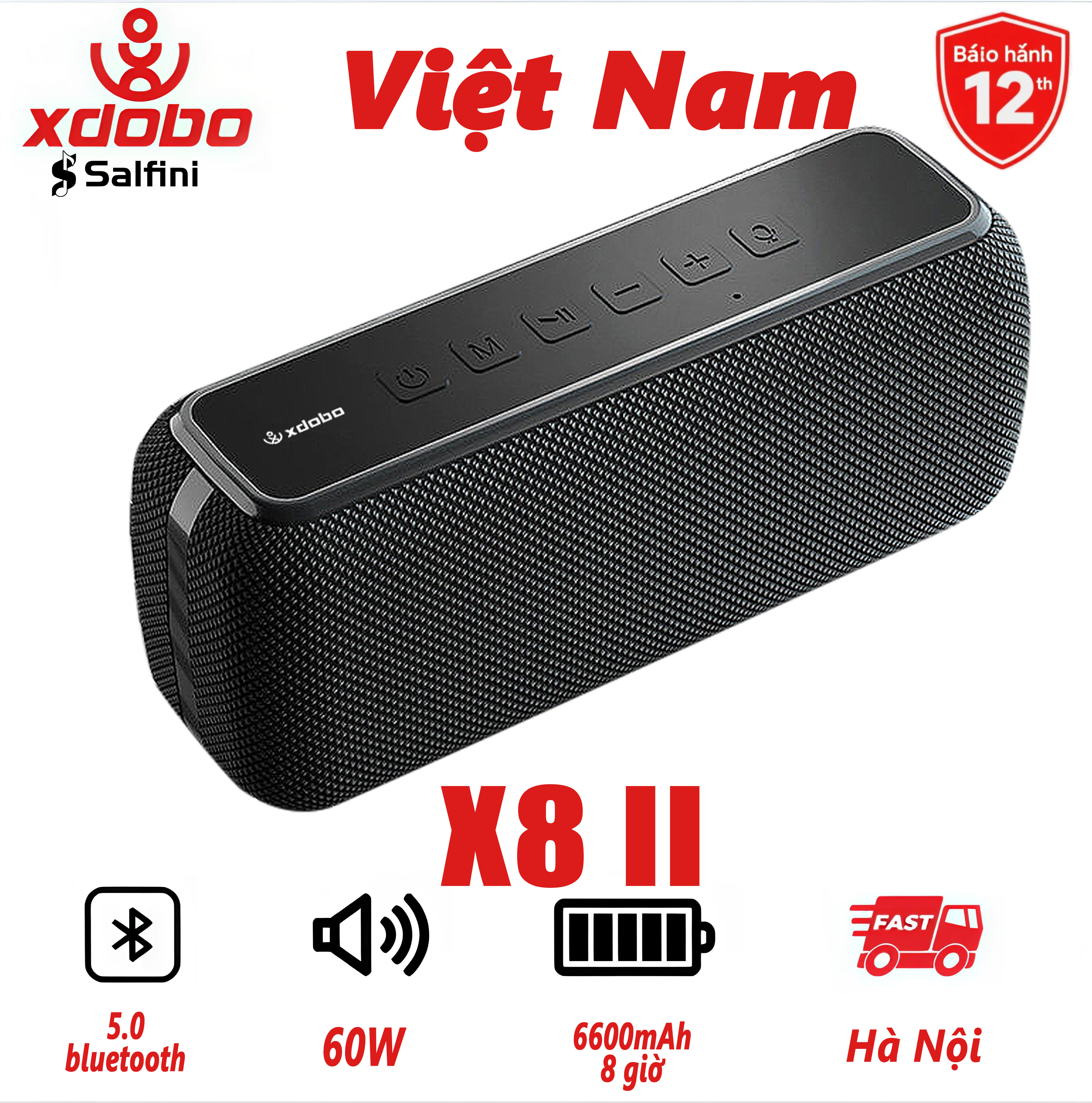  Loa di động XDOBO X8 II 60W Bluetooth 5.0 Âm trầm sâu có loa chống nước IPX5 360° Trợ lý giọng nói âm thanh vòm 