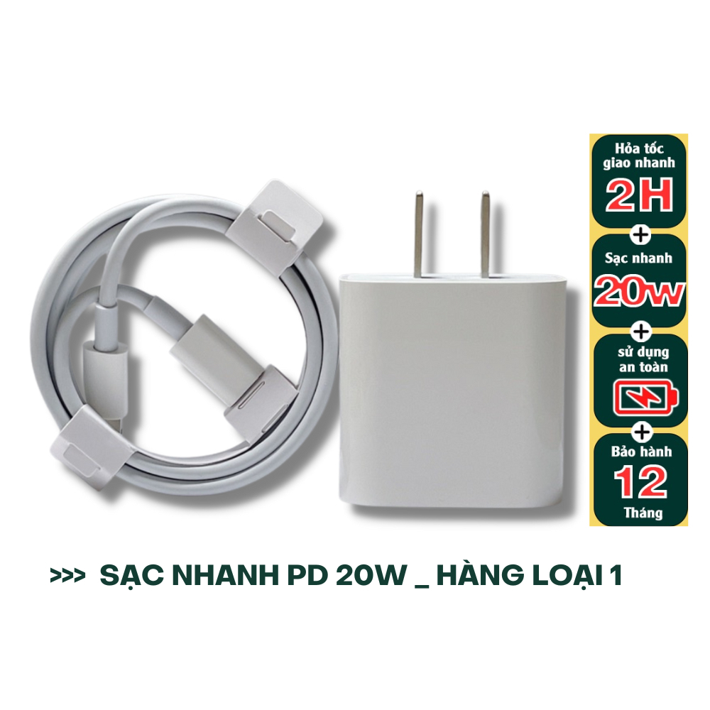 Bộ củ cáp sạc nhanh pd 20w - củ sạc nhanh cáp sạc nhanh táo 8-14