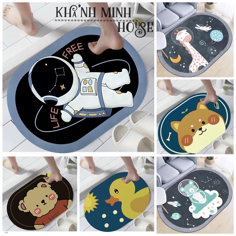 Combo 5 Chiếc Thảm Chùi Chân 3D chống trơn trượt - thảm chùi chân bầu dục siêu cute