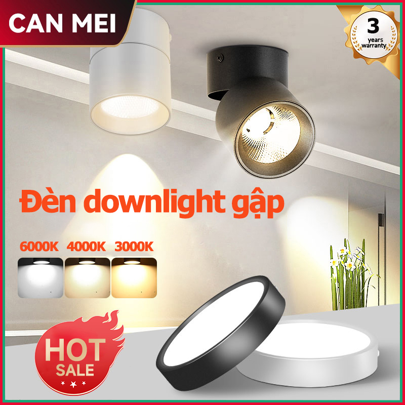 【bảo hành 3 năm】Đèn Âm Trần LED Gập Âm Trần Gắn Trên Bề Mặt 220V-265V Siêu Mỏng Ốp Trần Ba Màu Đèn Âm 5W 10W 15W 25W Đèn Lon Rọi Cho Phòng Tắm Nhà Bếp Sáng Trong Nhà