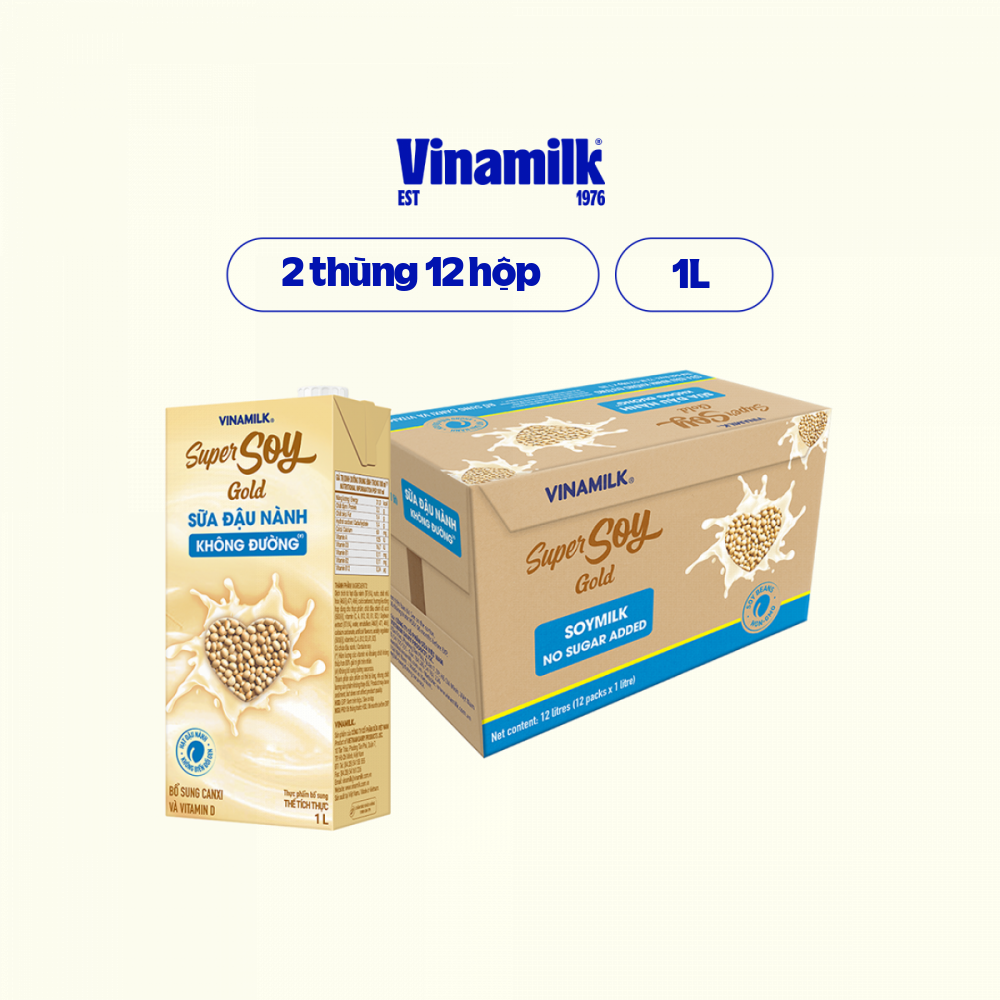 2 Thùng Sữa đậu nành GoldSoy không đường 1L 12 Hộp/thùng