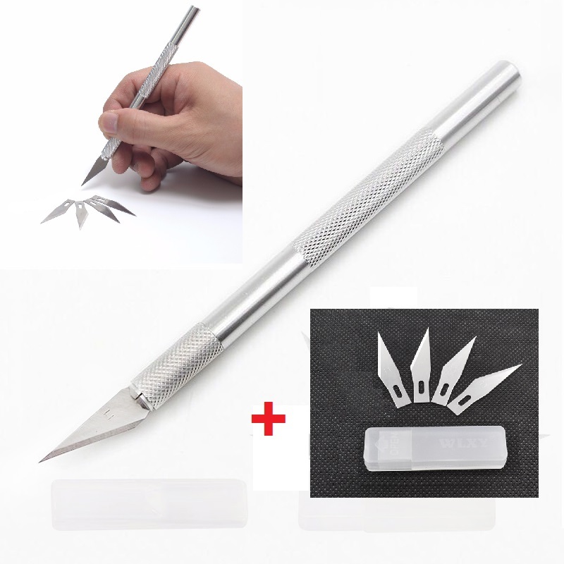 [HCM]Dao cắt trổ giấy thủ công mô hình tinh xảo siêu bén cán kim loại có nắp đậy kèm 4 lưỡi dao dự phòng số 11 (DO124 TPx2) - Luân Air Models