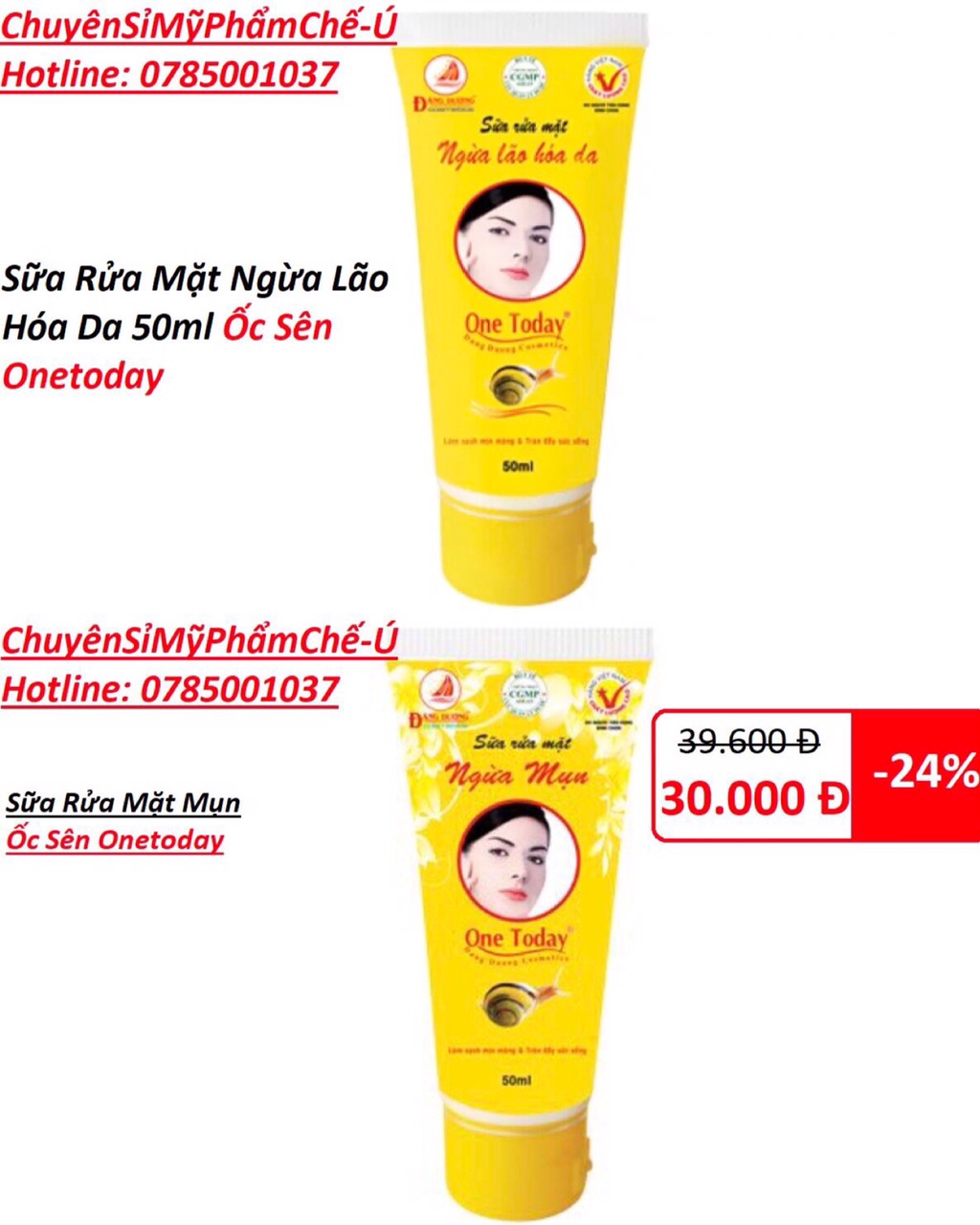 Sữa Rửa Mặt Ốc Sên Onetoday 2 Loại 50ML (Ngừa Lão Hóa & Mụn)
