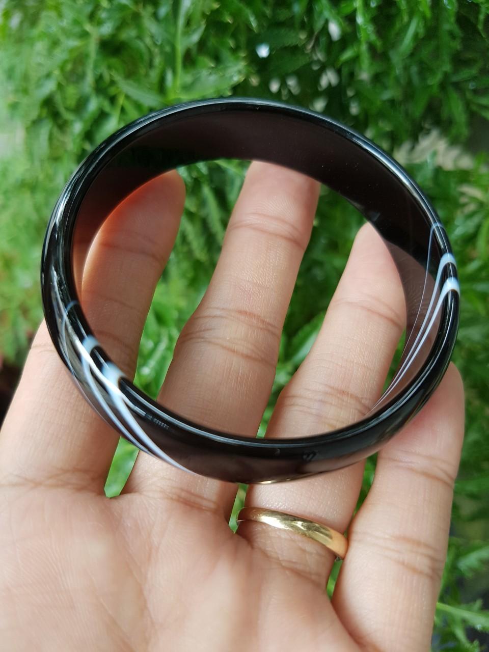 [HCM]Vòng mã não đen size 56mm bản cao 16mm - xưởng buôn đá phong thủy Huỳnh Đào