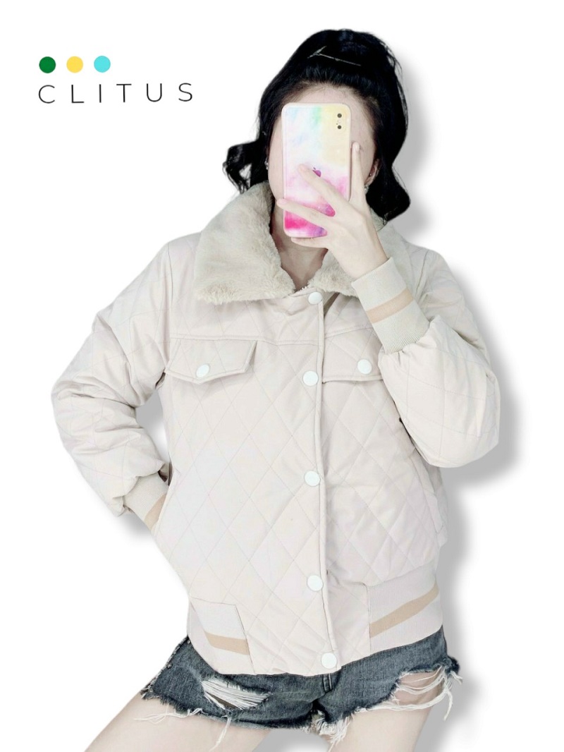Áo khoác phao nữ cổ lông cúc bấm siêu đẹp - clitus fashion