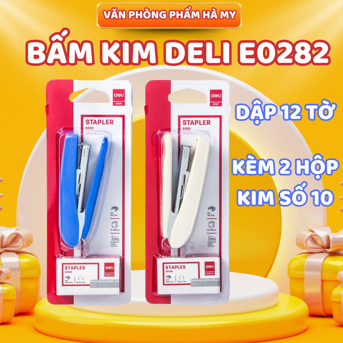 Dập ghim số 10 deli e0282 kèm 2 hộp kim