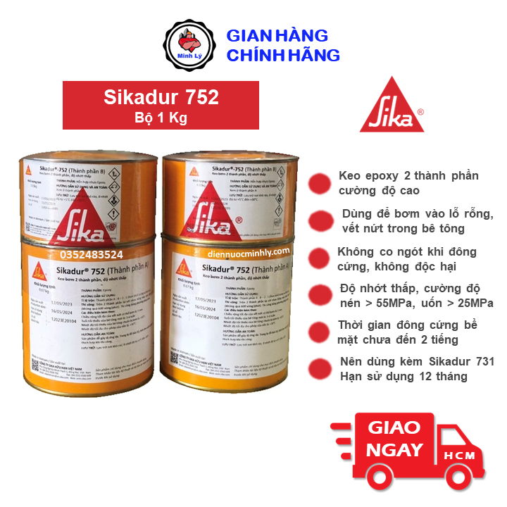 Sikadur 752 chống thấm epoxy cường độ cao keo sika thi công bơm xử lý nứt kết cấu 1kg