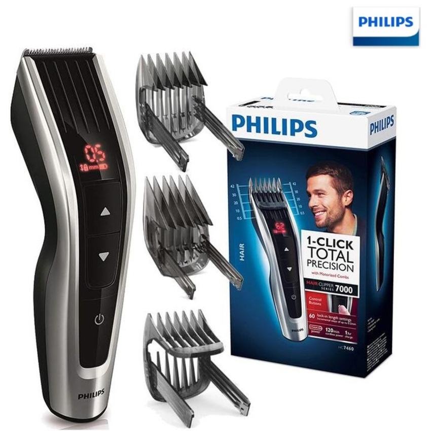 Tông đơ cắt tóc cao cấp thương hiệu philips hc7460/15 lưỡi thép không gỉ tự mài - hàng chính hãng bảo hành 2 năm