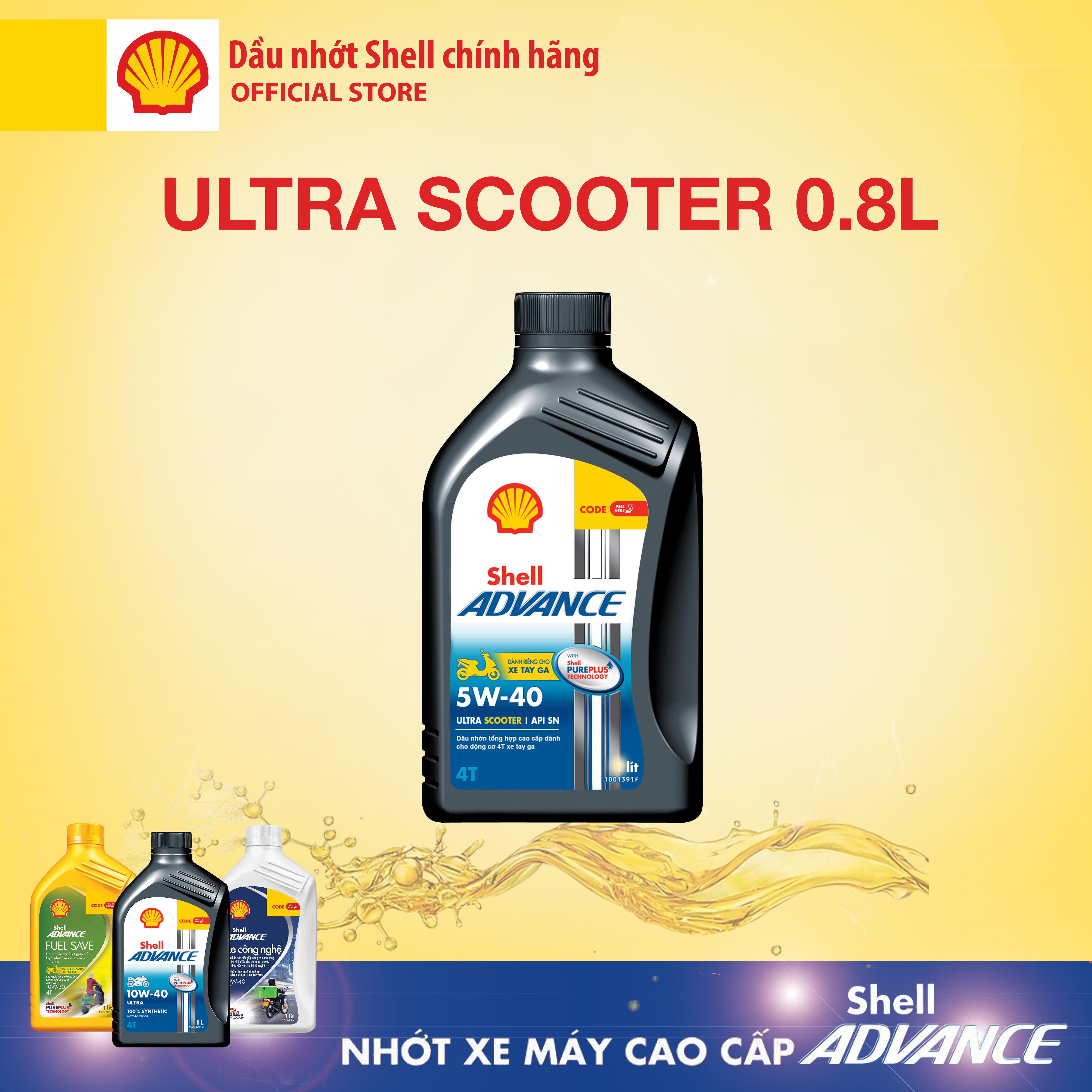 [Xe ga 0.8L] Dầu nhớt cao cấp 4T Shell Advance ULTRA Scooter 5W-40 SN 0.8L