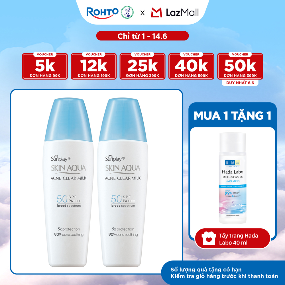 [VB] Bộ 2 Kem chống nắng Skin Aqua cho da mụn, dạng sữa dùng hàng ngày Sunplay Skin Aqua Acne Clear Eco Việt Nam SPF 50, PA++++ 25g
