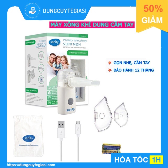 Máy xông khí dung, máy xông mũi họng siêu âm cầm tay Sanity -Bảo hành 1 năm