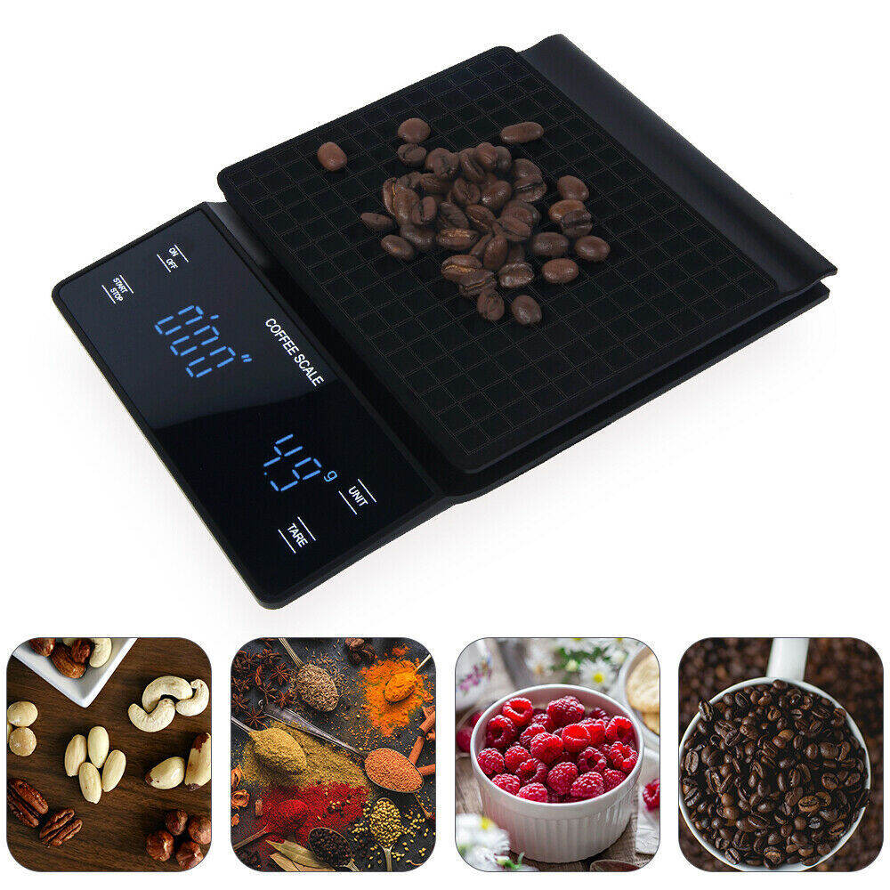 Đen cơ bản cân cà phê thông minh kỹ thuật số đổ nhỏ giọt điện tử với hẹn giờ 3kg / 0,1g