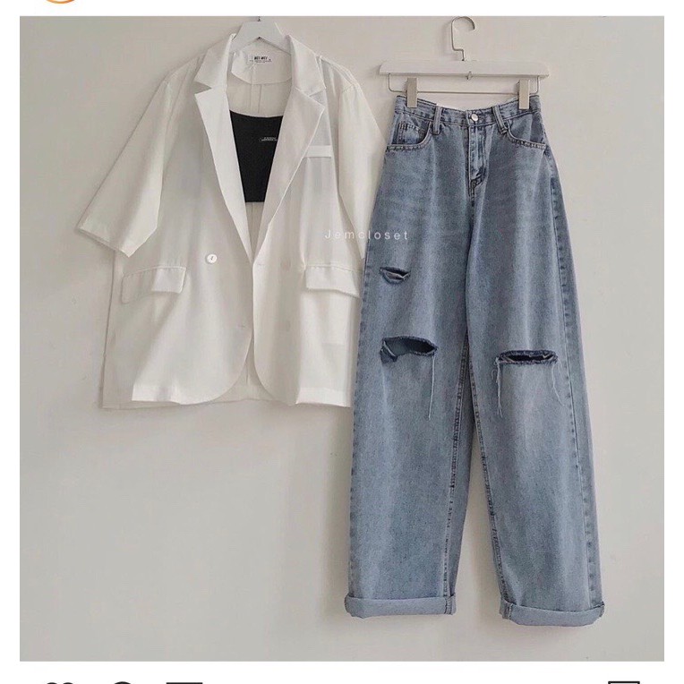 Baggy jeans ống dài rách 3line