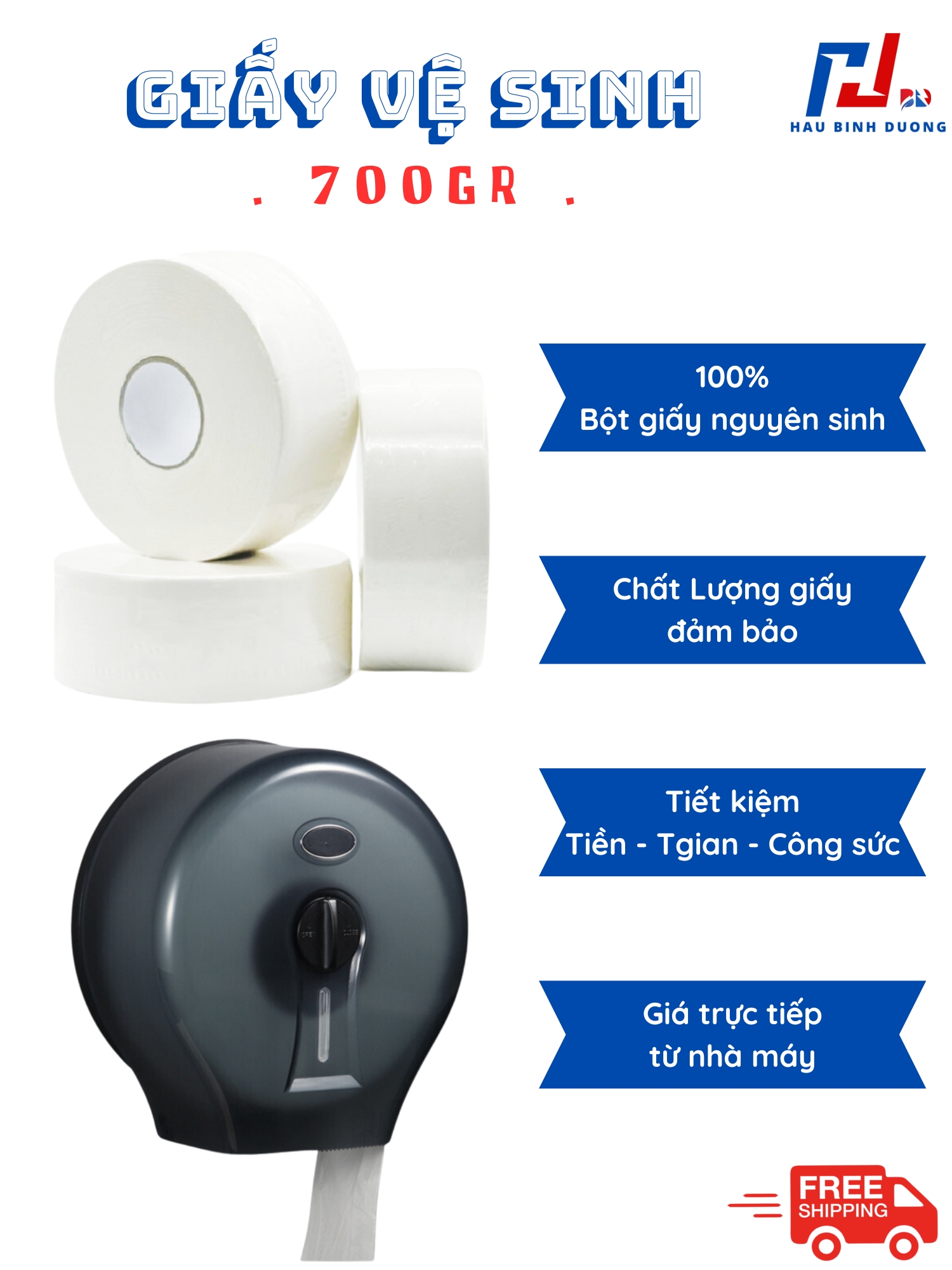 Giấy vệ sinh công nghiệp cuộn lớn 700gr loại tốt